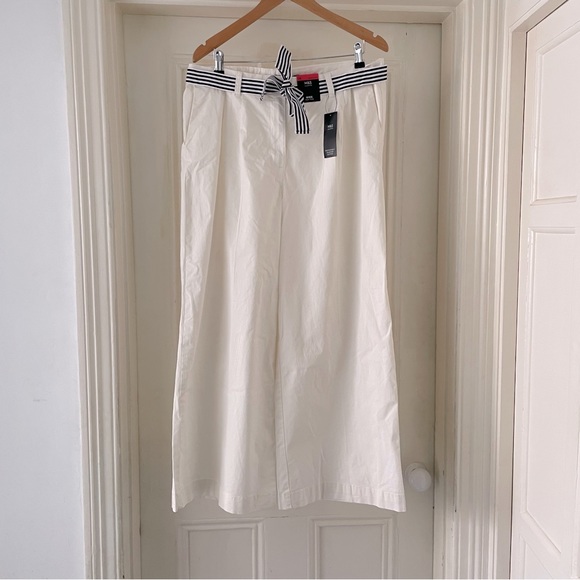 Marks & Spencer / M&S Ivory / Cream Wide Leg Trousers - Ribbon Belt - UK 18 R - Picture 2 of 4